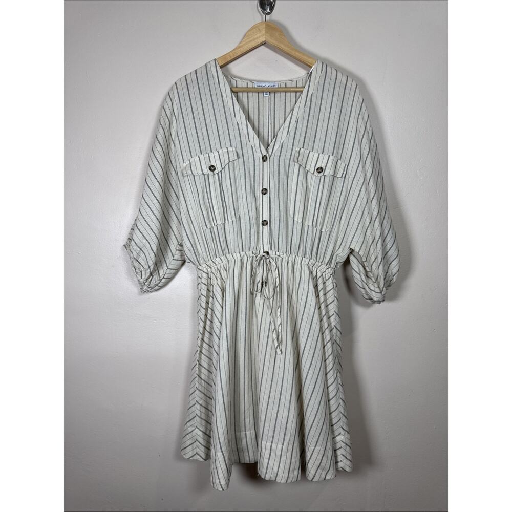 NWOT Gibson Latimer Womens Blouson Dresss Linen Blend Coastal Striped Beach L